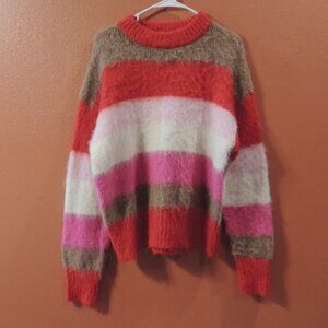 A New Day Sweater NEW Woman Large Red Pink Brown Soft Fuzzy Long Sleeve Sweater